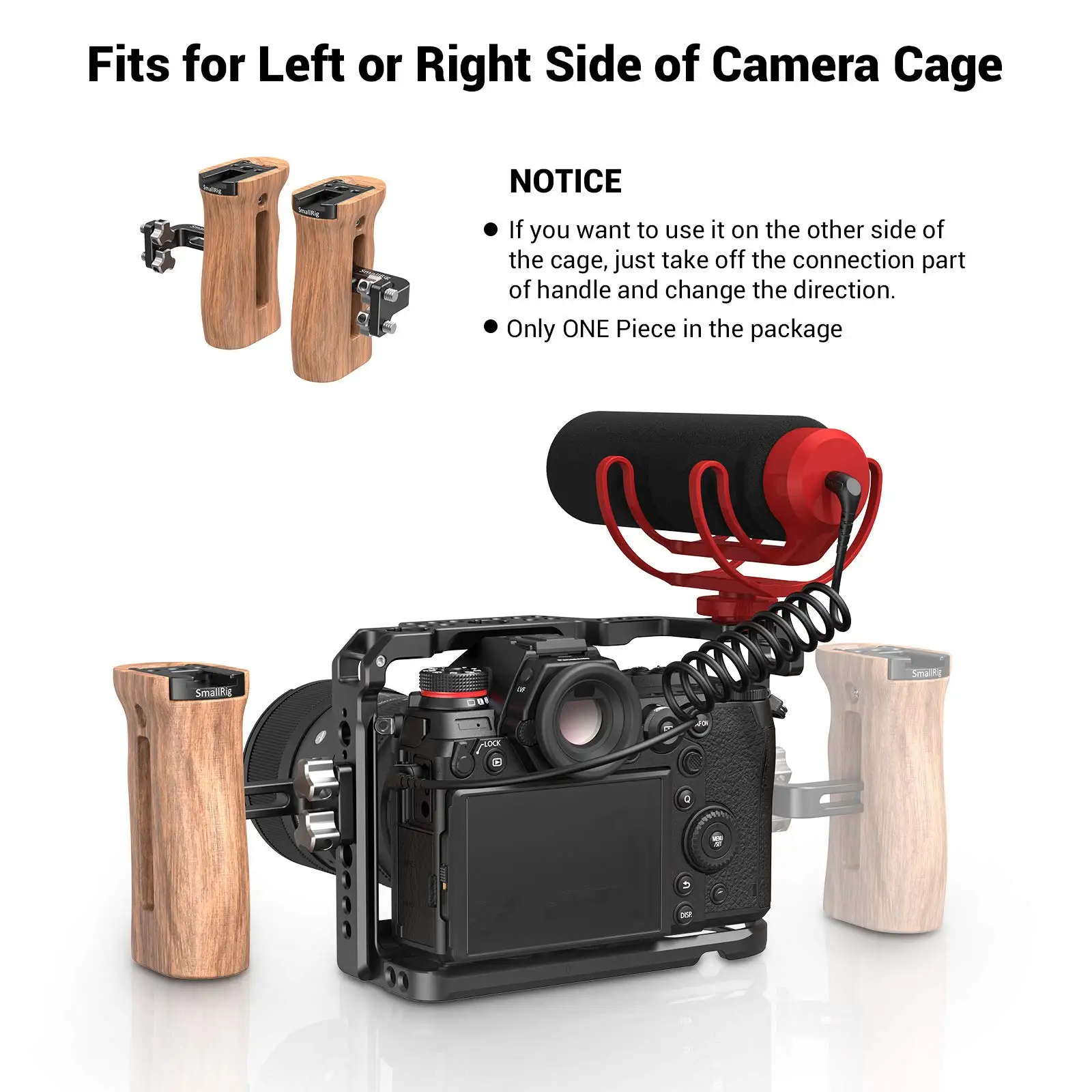 Регулируема Дървена Дръжка за Огледално-рефлексен фотоапарат SmallRig Универсална Странична дръжка с прикрепен за студено башмака за микрофон и флаш 2093C3