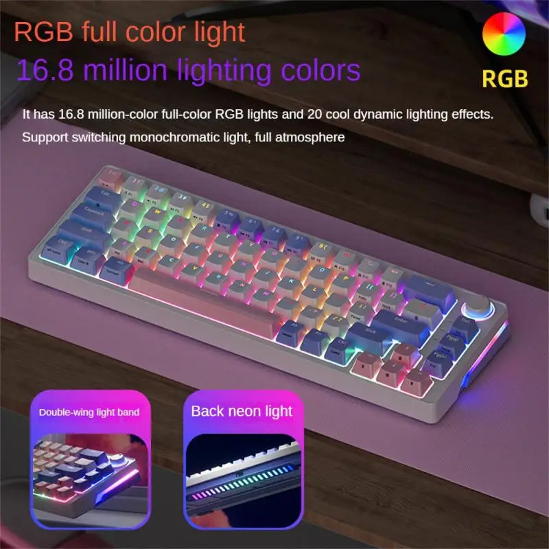 Безжична детска механична клавиатура, съвместима с Bluetooth, 68 ключове, осветление RGB, възможност за 